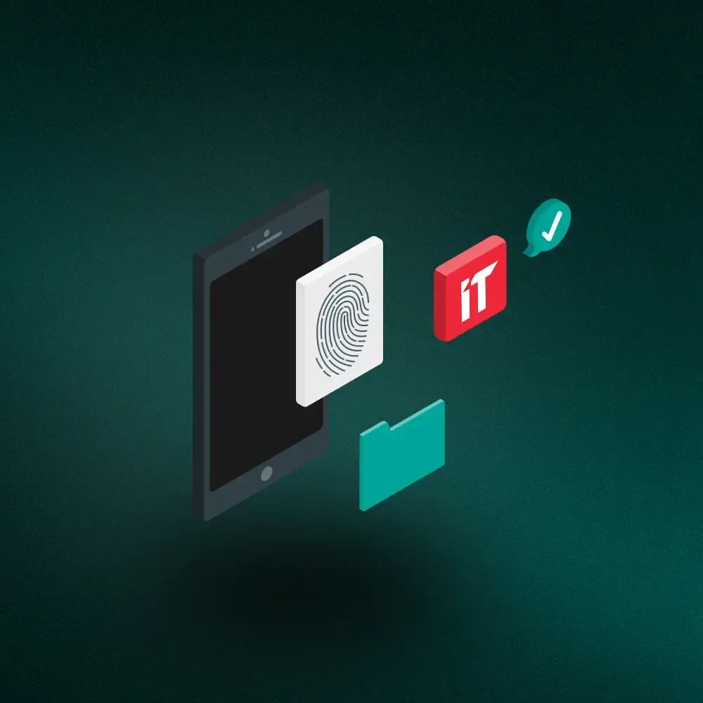 Eine grüne Illustration mit Smartphone und Icons zum Thema Zero Trust