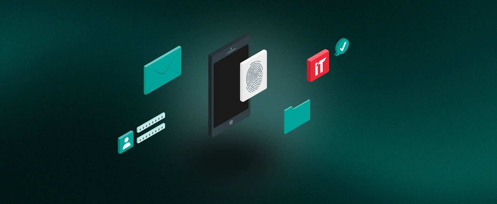 Eine grüne Illustration mit Smartphone und Icons, die das Thema Zero Trust erklärt