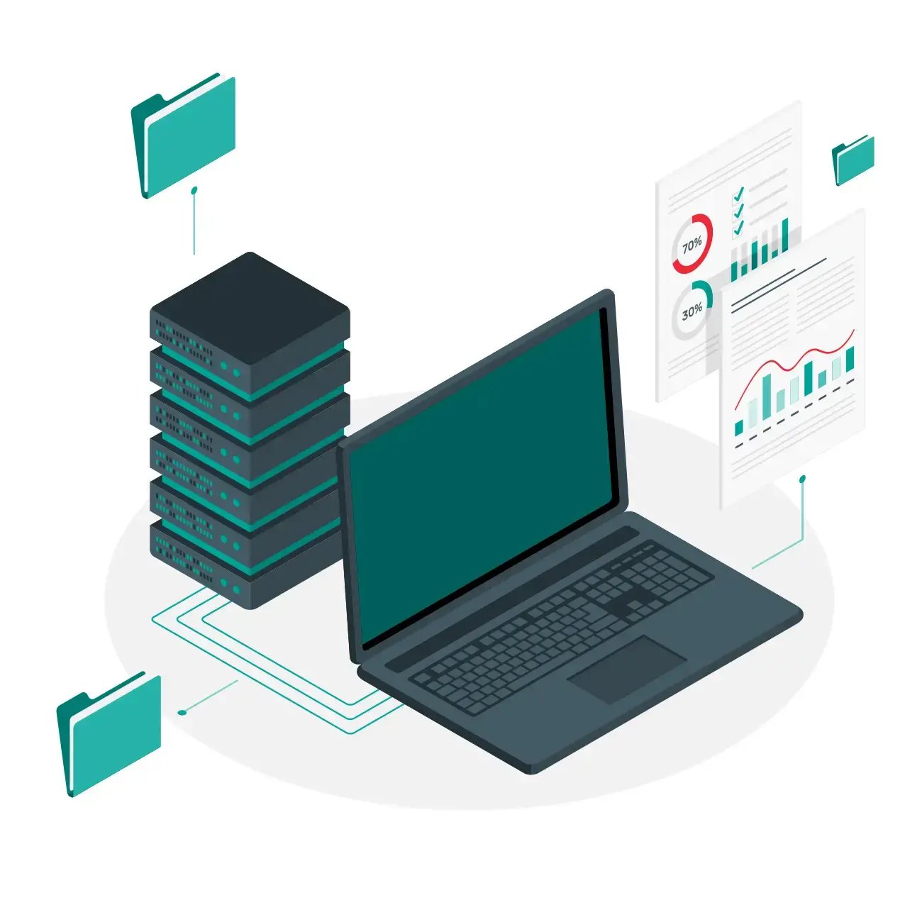 Illustration der Copilot-KI von Microsoft mit Laptop und Diagramm