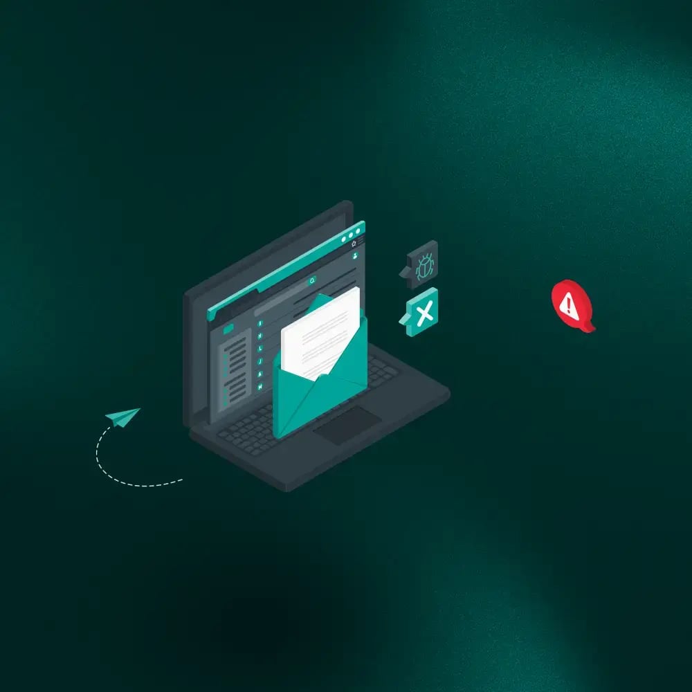 Eine Illustration eines Laptops zum Thema Phishing-E-Mails erkennen