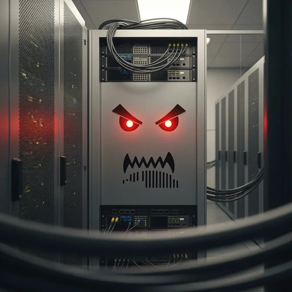 Ein KI-generiertes Bild eines bösen Servers nach einem Evil-VM-Angriff