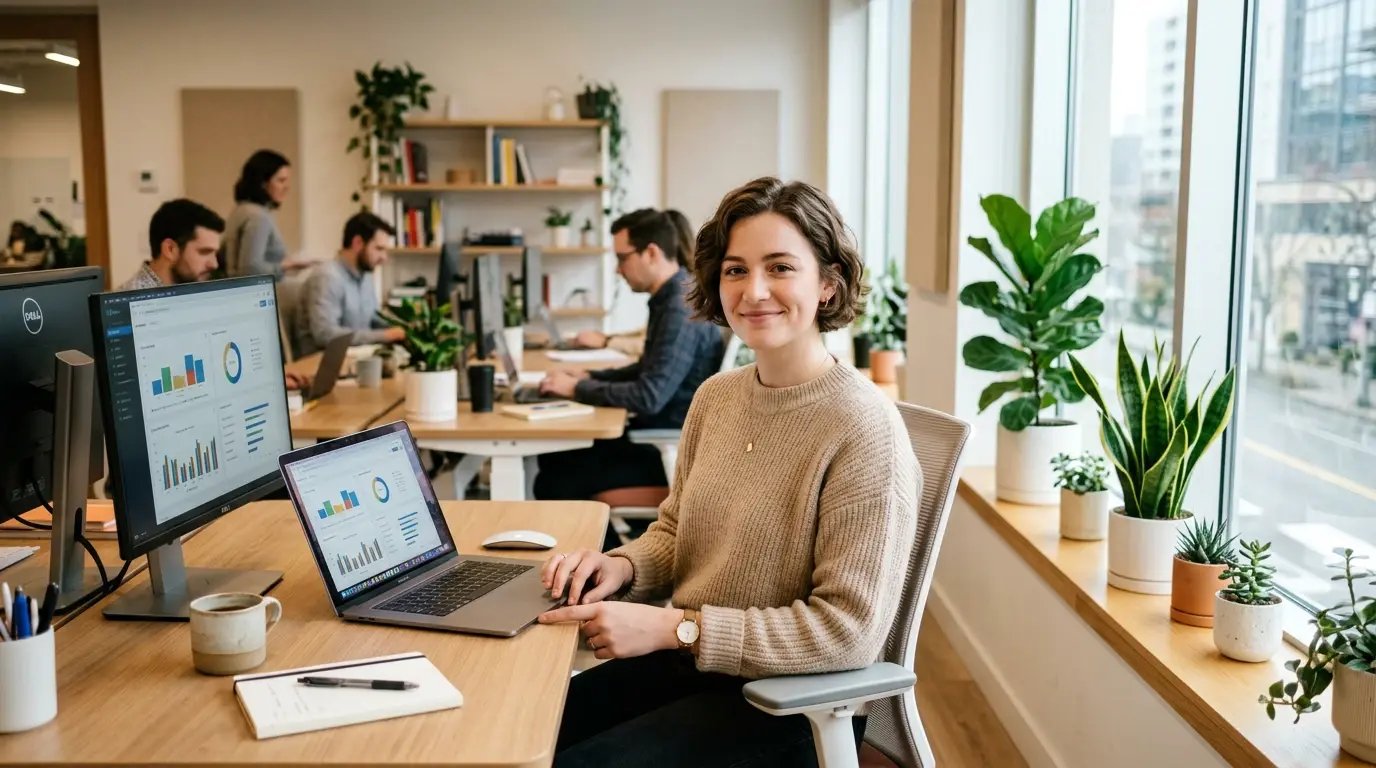 Eine Frau testet ihre selbst entwickelte No-Code-App